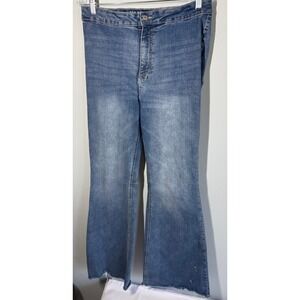 Vanilla Star Women Jeans Size 13 Blue High Rise Flare Raw Hem Boho Hippie Retro
